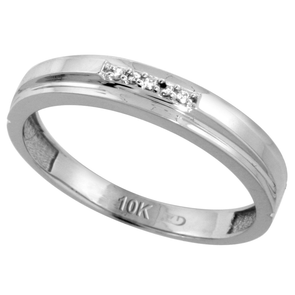 10k White Gold Mens Diamond Wedding Band, 5/32 inch wide