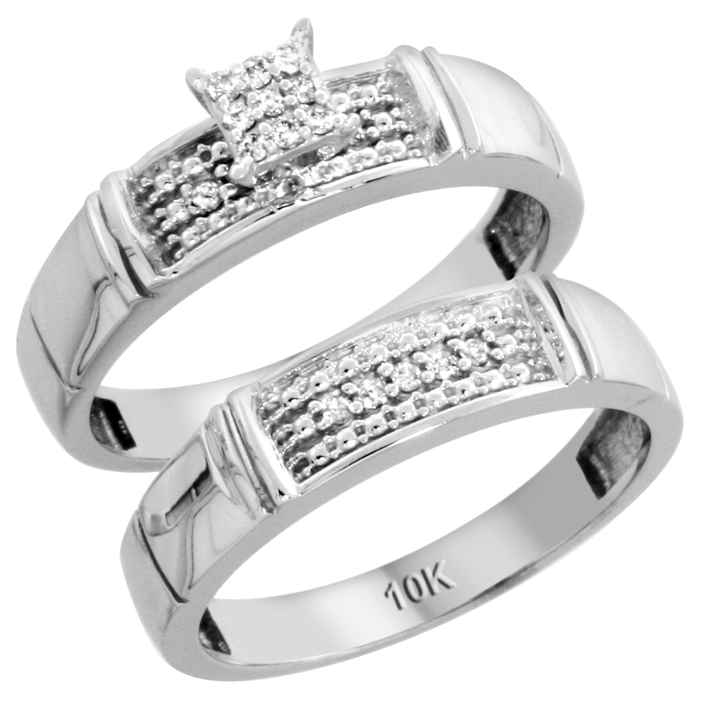 10k White Gold Diamond Engagement Ring Set 2-Piece 0.10 cttw Brilliant Cut, 3/16 inch 4.5mm wide