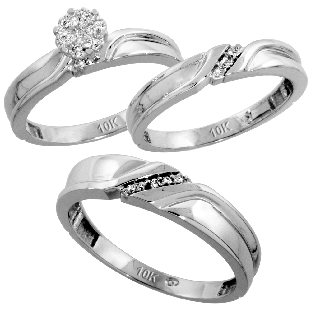 10k White Gold Ladies Diamond Wedding Band Ring 0.02 cttw Brilliant Cut, 1/8 inch 3.5mm wide