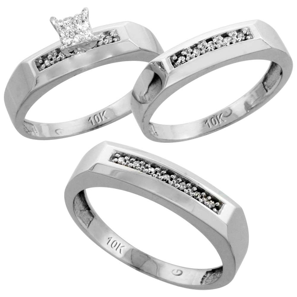 10k White Gold Mens Diamond Wedding Band Ring 0.04 cttw Brilliant Cut, 3/16 inch 5mm wide