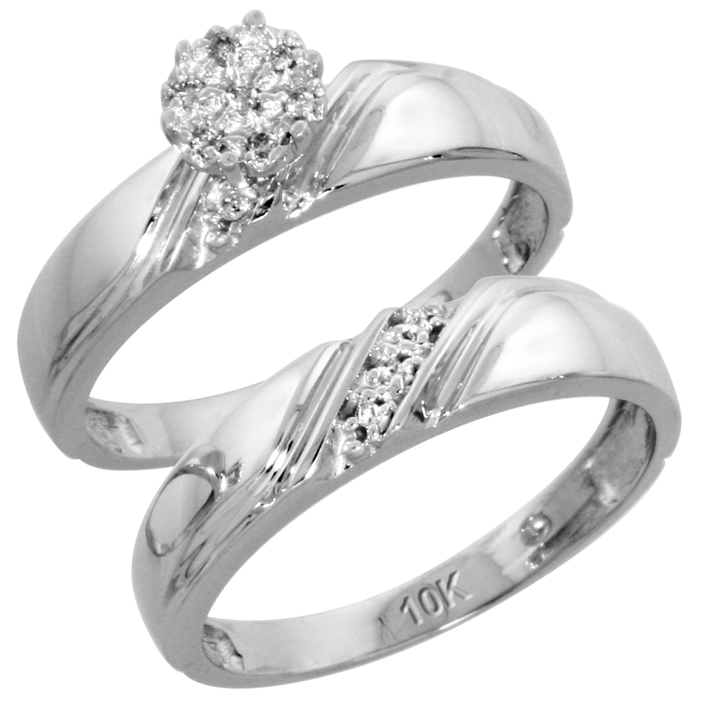 10k White Gold Ladies Diamond Wedding Band Ring 0.02 cttw Brilliant Cut, 3/16 inch 4.5mm wide