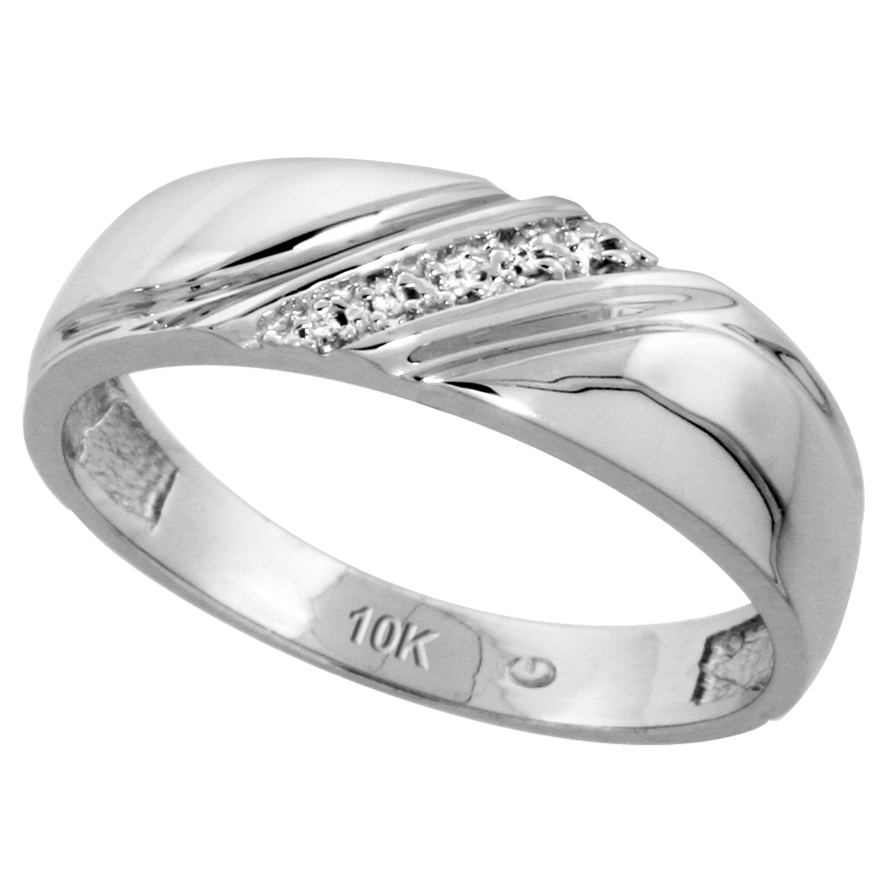 10k White Gold Mens Diamond Wedding Band, 1/4 inch wide