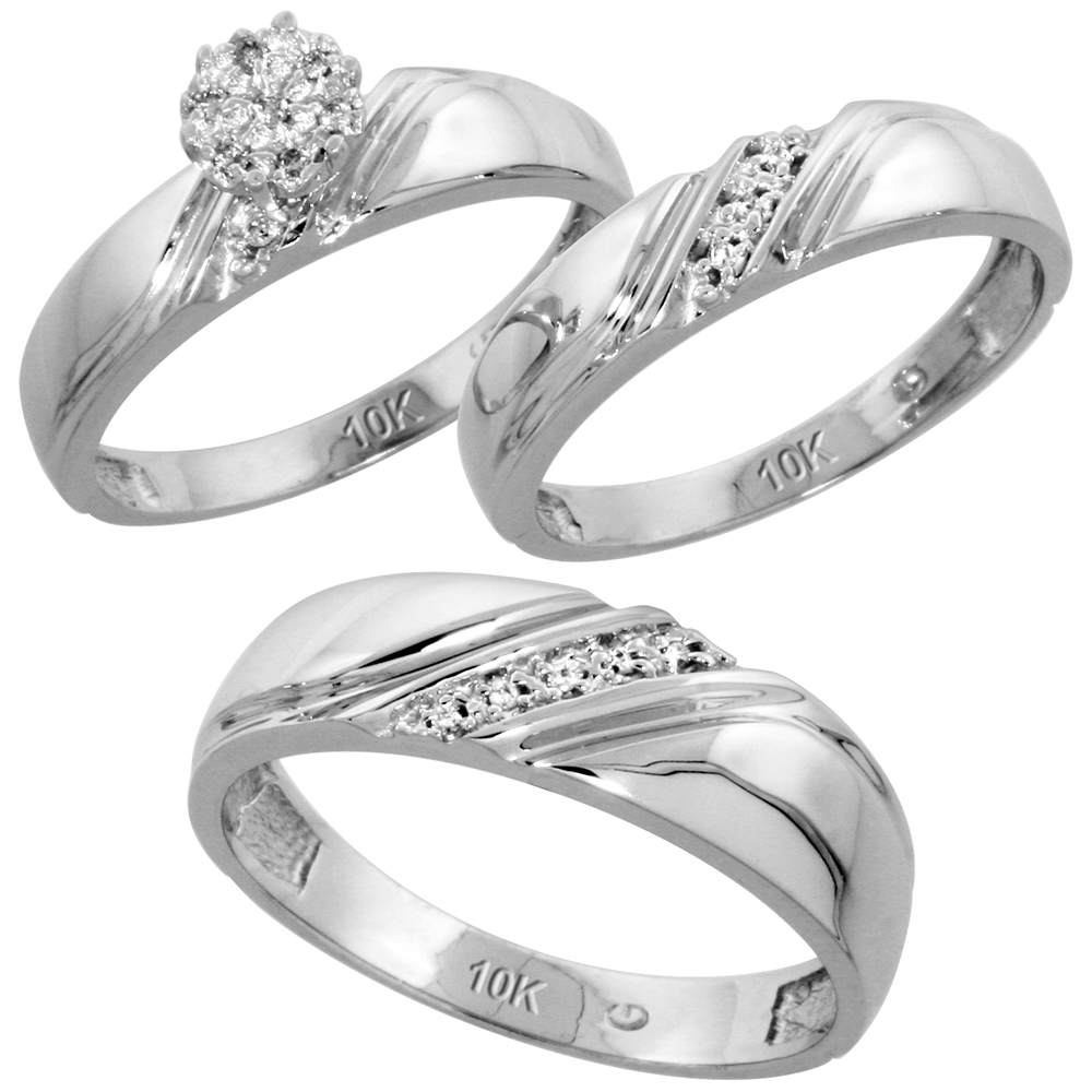 10k White Gold Ladies Diamond Wedding Band Ring 0.02 cttw Brilliant Cut, 3/16 inch 4.5mm wide