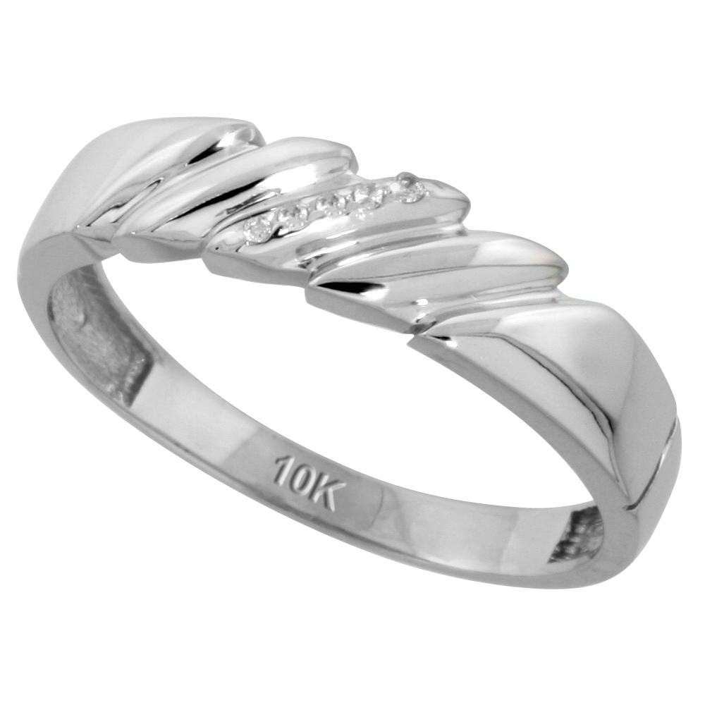 10k White Gold Mens Diamond Wedding Band, 3/16 inch wide