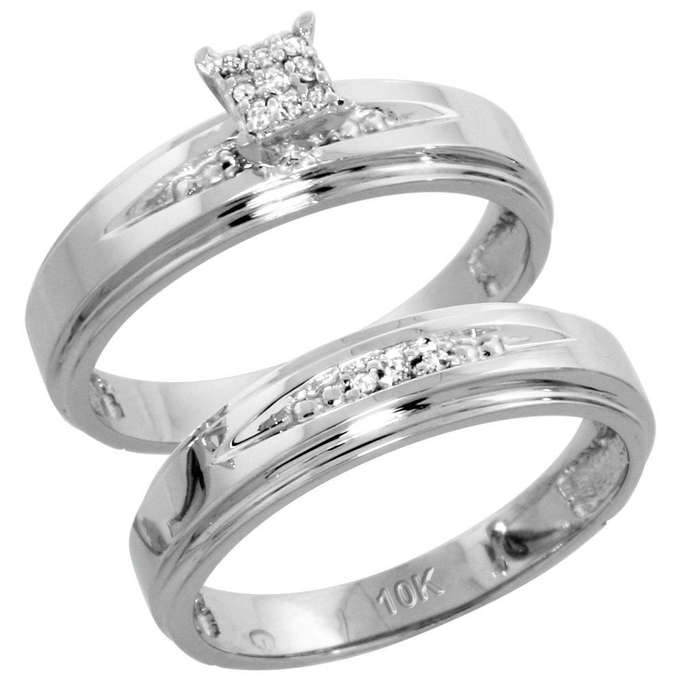 10k White Gold Diamond Engagement Ring Set 2-Piece 0.08 cttw Brilliant Cut, 3/16 inch 5mm wide