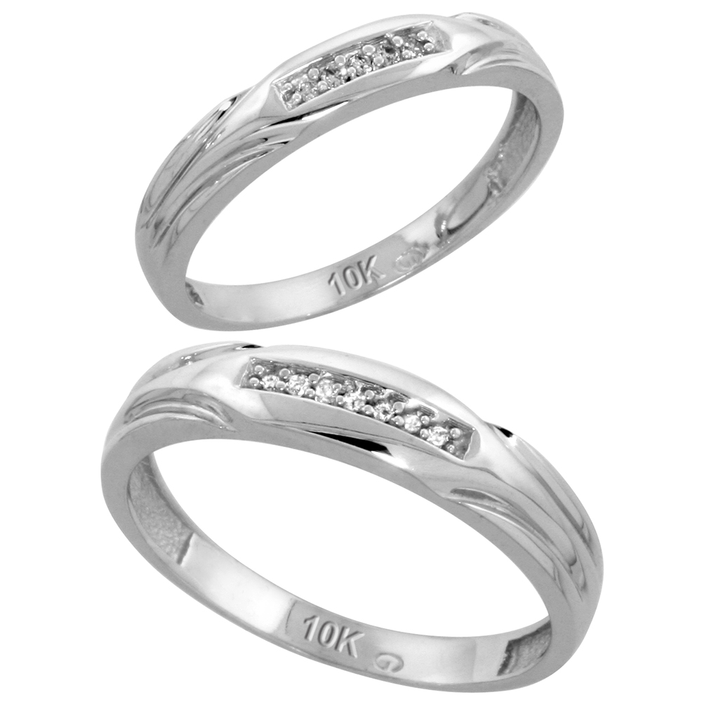 10k White Gold Diamond Wedding Rings Set for him 4.5 mm and her 3.5 mm 2-Piece 0.07 cttw Brilliant Cut, ladies sizes 5 � 10, mens sizes 8 - 14