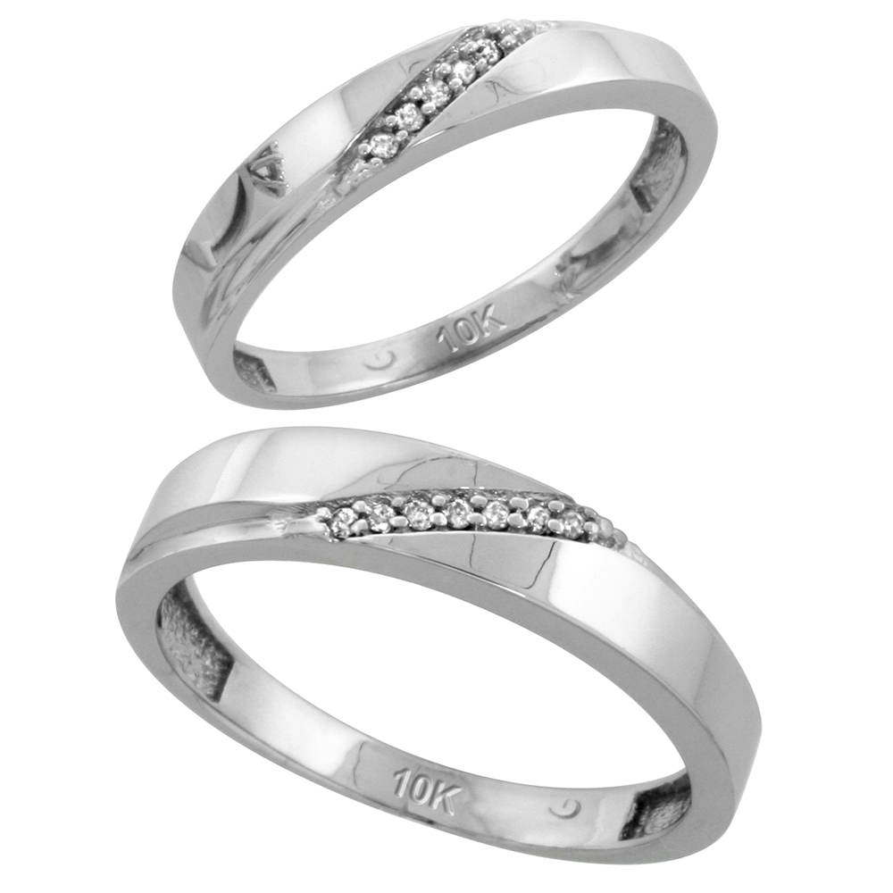 10k White Gold Diamond Wedding Rings Set for him 4.5 mm and her 3.5 mm 2-Piece 0.07 cttw Brilliant Cut, ladies sizes 5 � 10, mens sizes 8 - 14