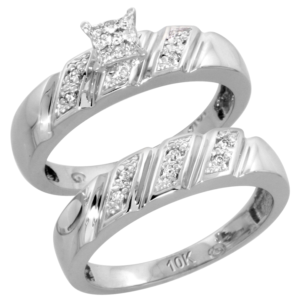 10k White Gold Mens Diamond Wedding Band Ring 0.05 cttw Brilliant Cut, 1/4 inch 6mm wide