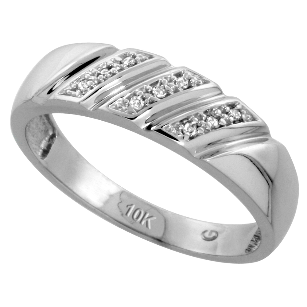 10k White Gold Men's Diamond Wedding Band, 1/4 inch wide