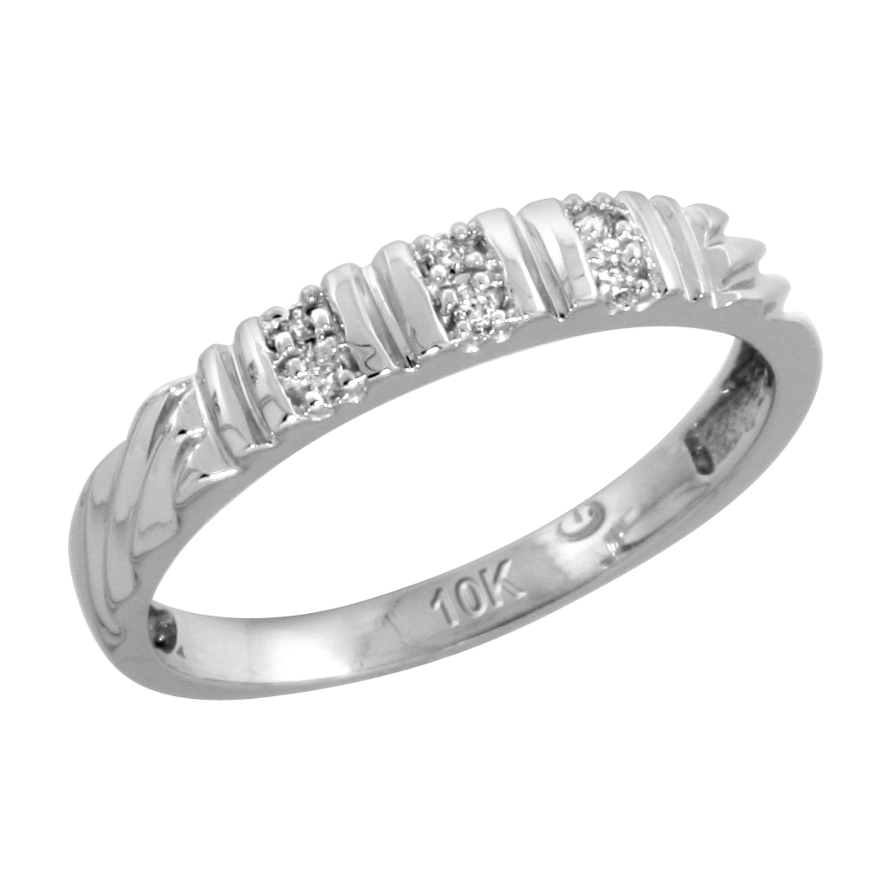 10k White Gold Ladies' Diamond Wedding Band, 1/8 inch wide