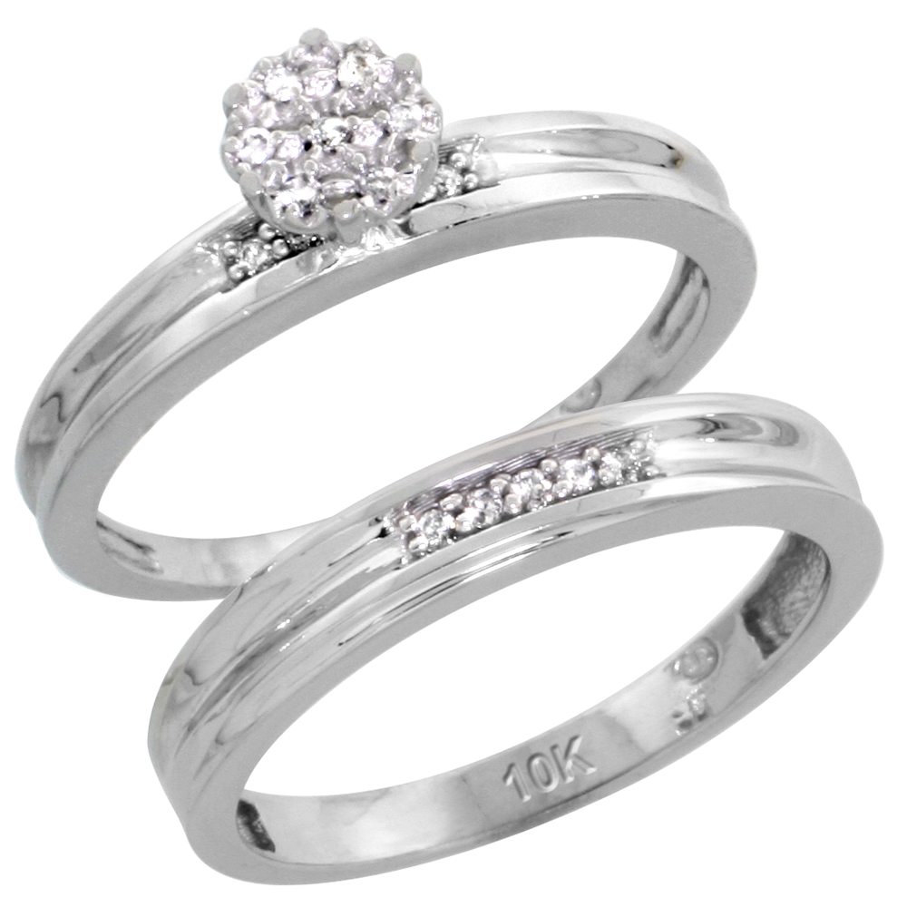 10k White Gold Diamond Engagement Ring Set 2-Piece 0.09 cttw Brilliant Cut, 1/8 inch 3.5mm wide