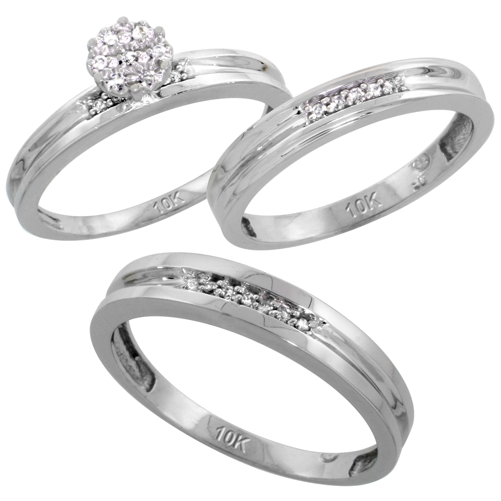 10k White Gold Diamond Engagement Ring 0.06 cttw Brilliant Cut, 1/8in. 3.5mm wide