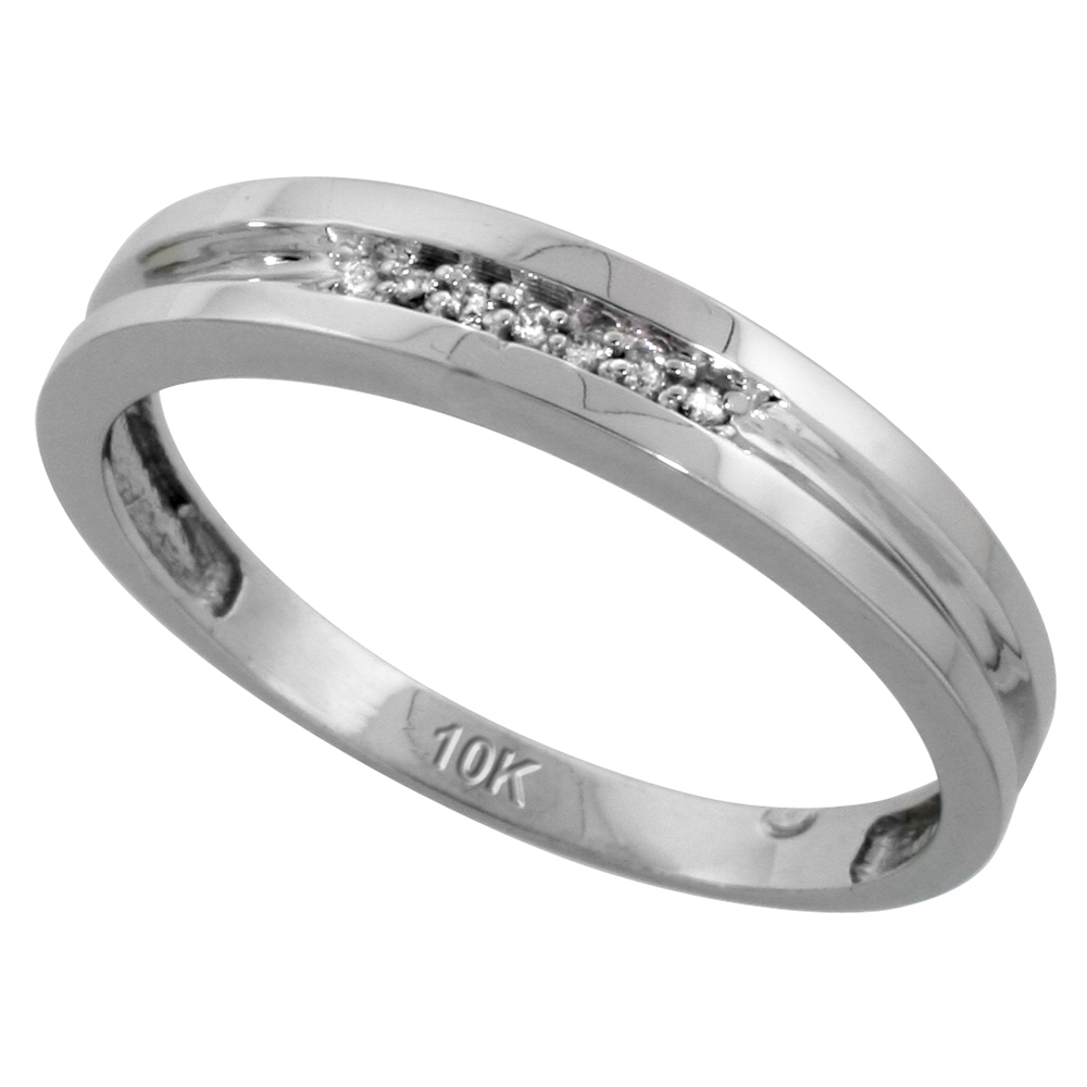 10k White Gold Mens Diamond Wedding Band, 5/32 inch wide