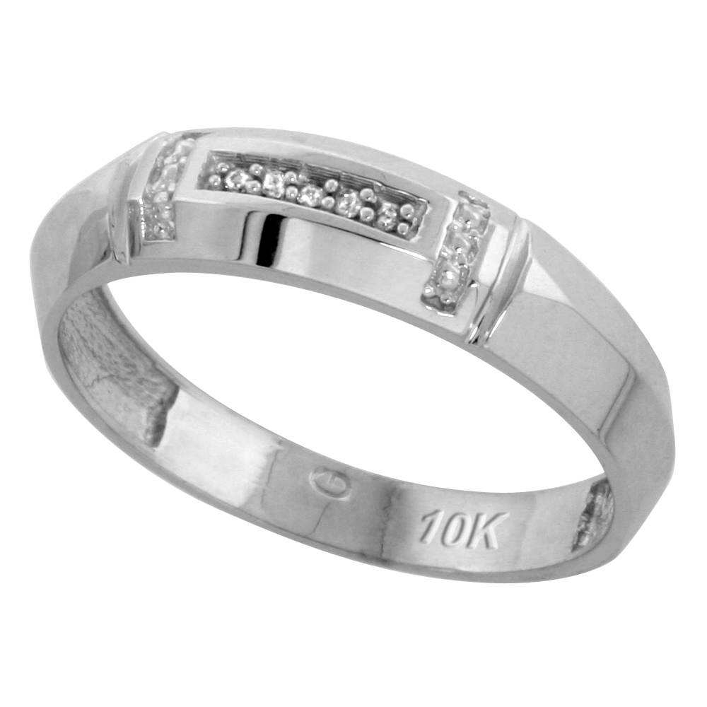 10k White Gold Mens Diamond Wedding Band, 7/32 inch wide