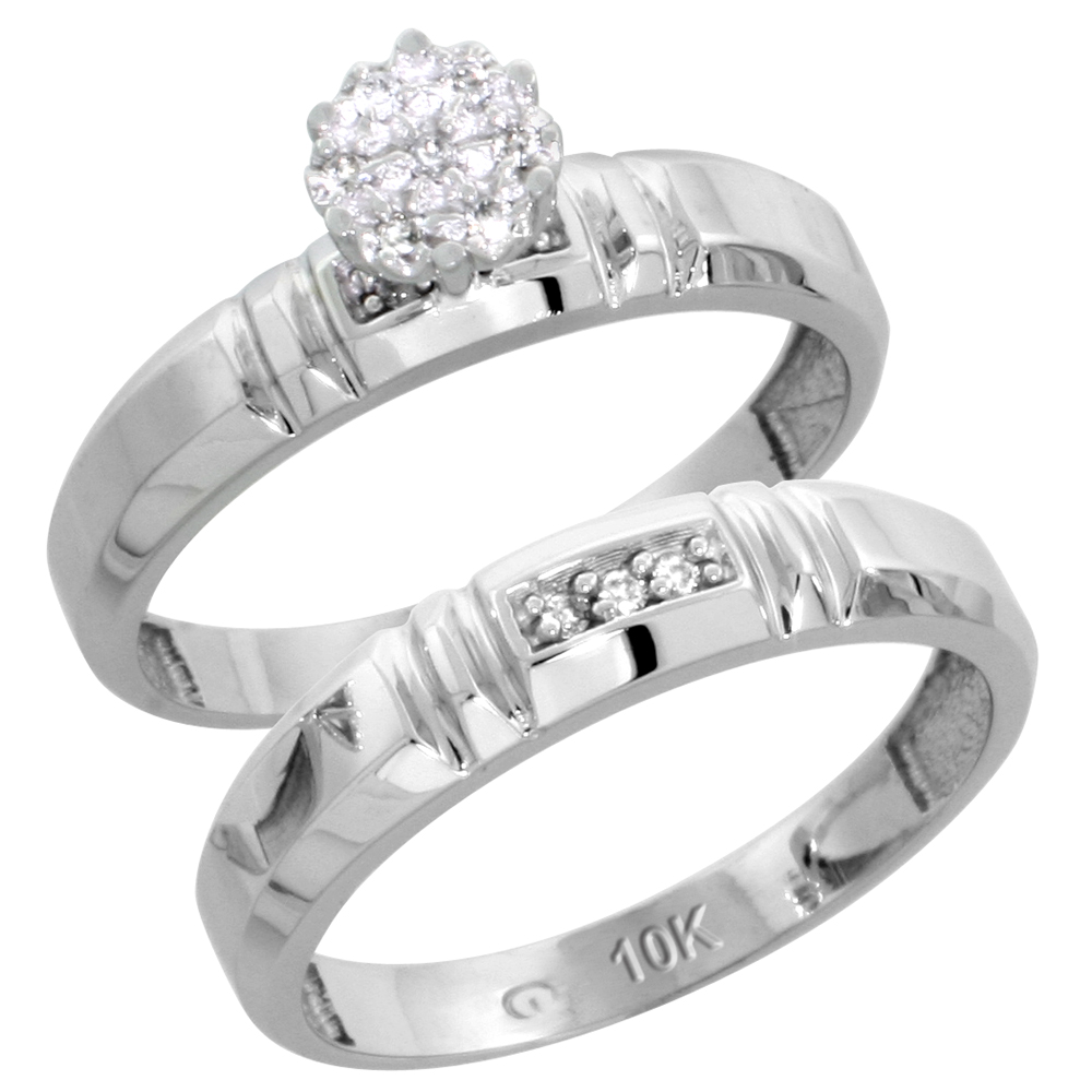 10k White Gold Diamond Engagement Ring Set 2-Piece 0.07 cttw Brilliant Cut, 5/32 inch 4mm wide