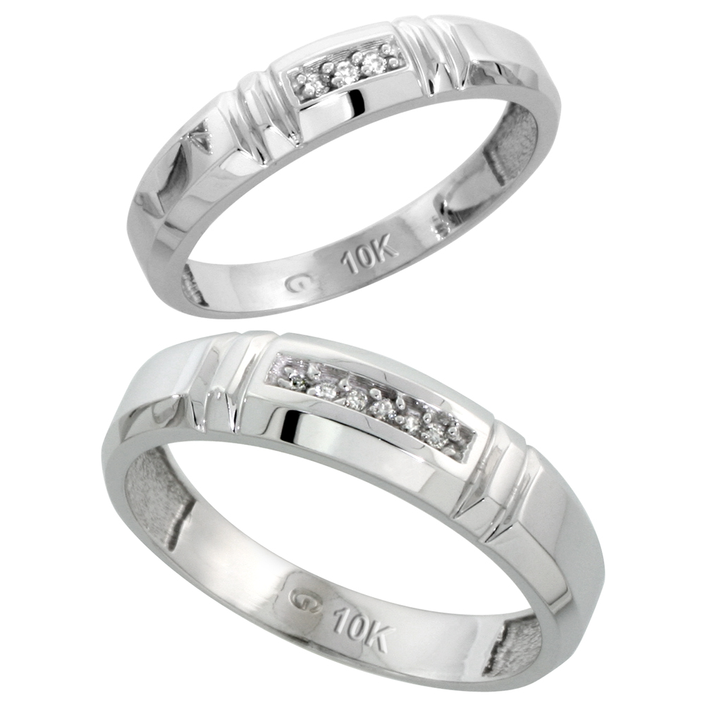 10k White Gold Diamond Wedding Rings Set for him 5.5 mm and her 4 mm 2-Piece 0.05 cttw Brilliant Cut, ladies sizes 5 � 10, mens sizes 8 - 14