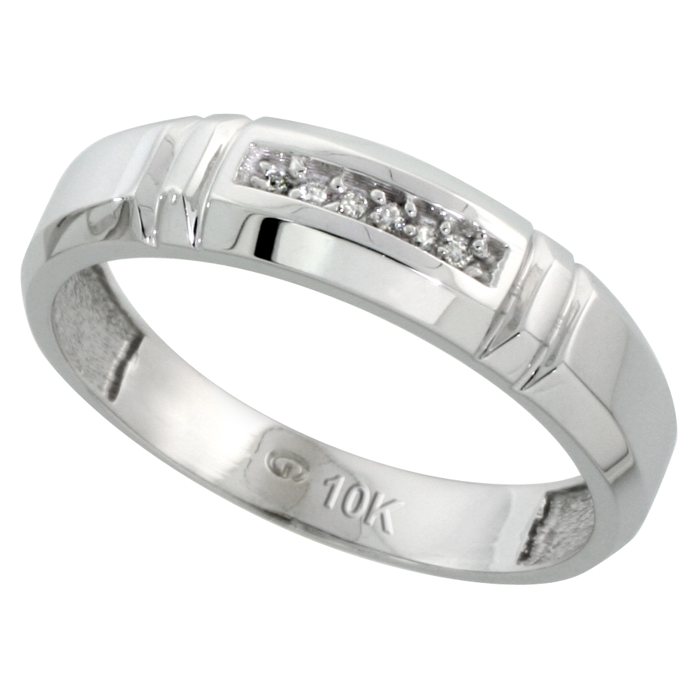 10k White Gold Mens Diamond Wedding Band, 7/32 inch wide