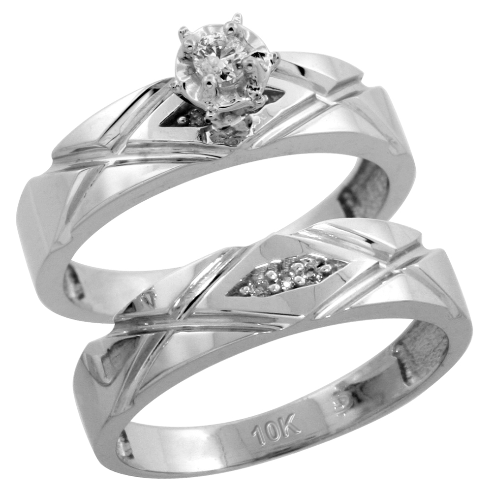 10k White Gold Ladies� 2-Piece Diamond Engagement Wedding Ring Set, 3/16 inch wide