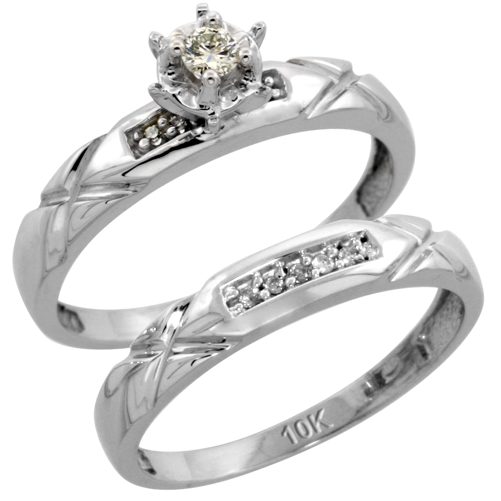 10k White Gold Ladies� 2-Piece Diamond Engagement Wedding Ring Set, 1/8 inch wide