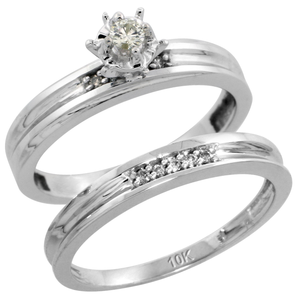 10k White Gold Ladies� 2-Piece Diamond Engagement Wedding Ring Set, 1/8 inch wide