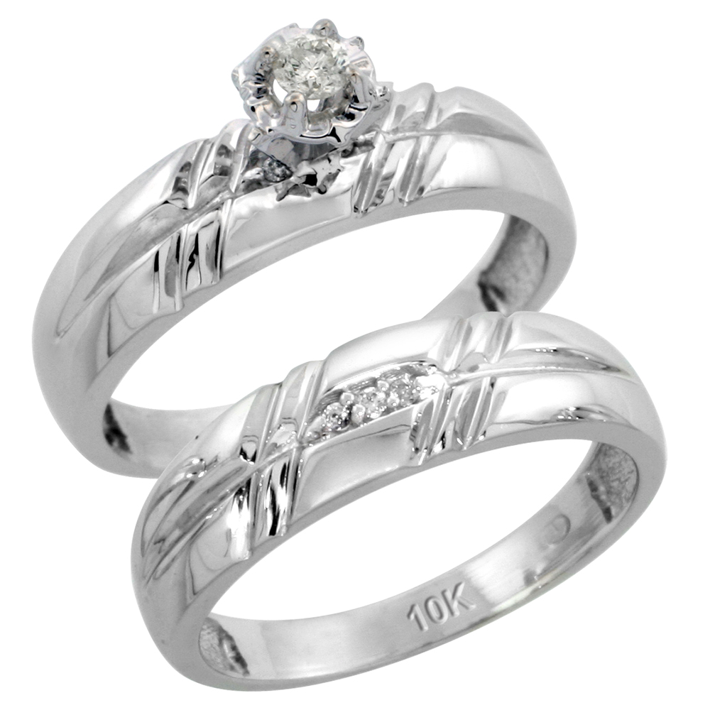 10k White Gold Ladies� 2-Piece Diamond Engagement Wedding Ring Set, 7/32 inch wide