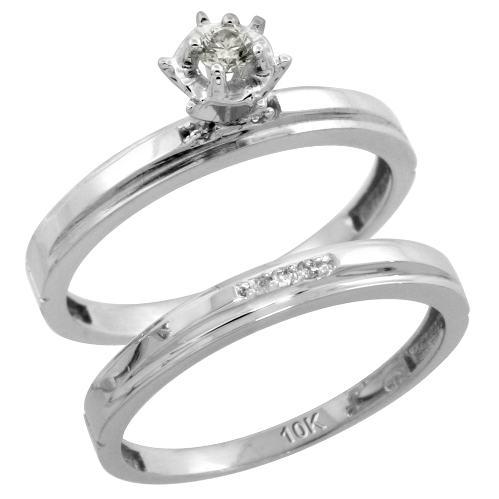 10k White Gold Ladies� 2-Piece Diamond Engagement Wedding Ring Set, 1/8 inch wide