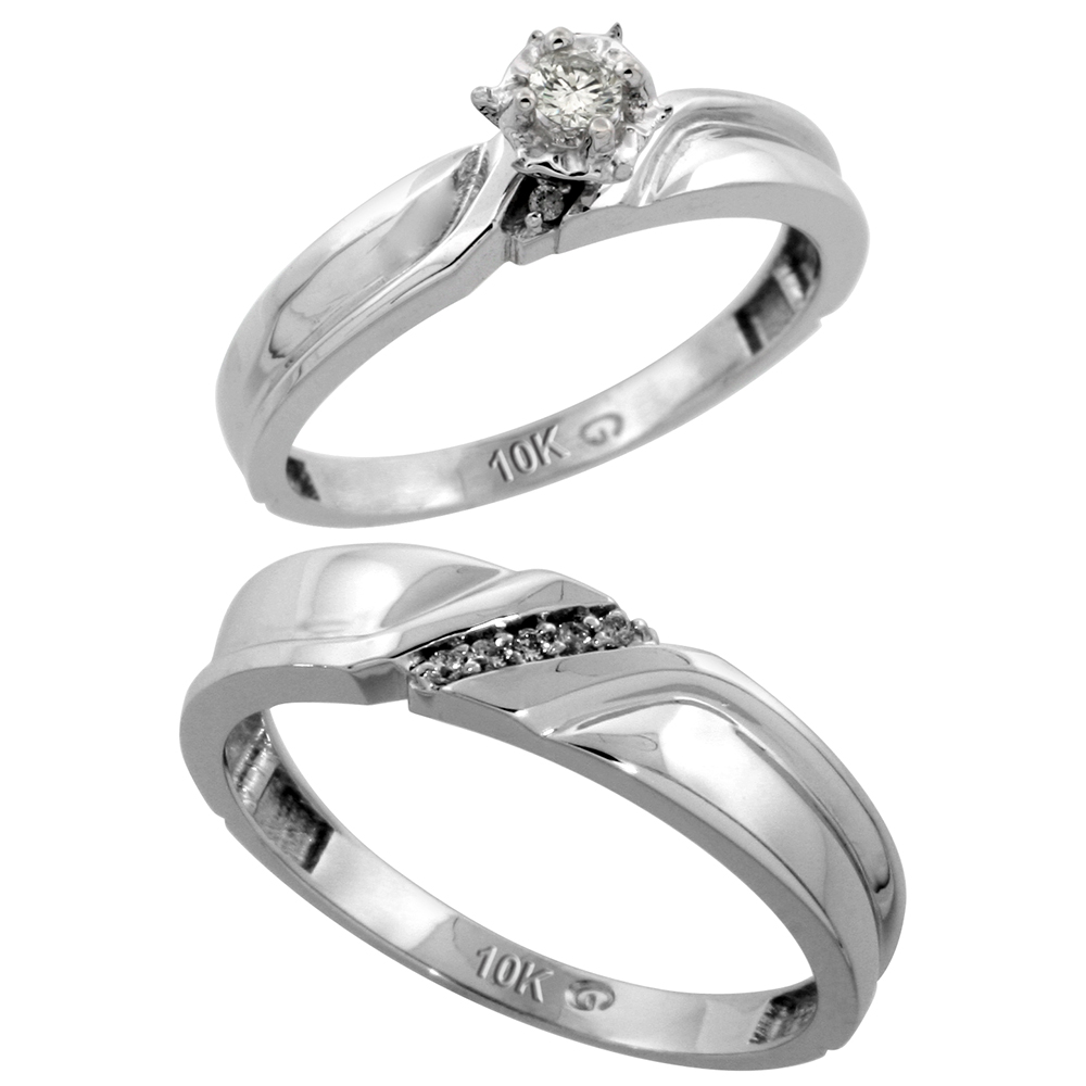 10k White Gold 2-Piece Diamond wedding Engagement Ring Set for Him and Her, 3.5mm &amp; 5mm wide