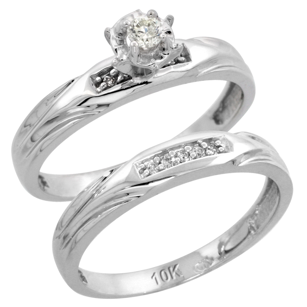 10k White Gold Ladies� 2-Piece Diamond Engagement Wedding Ring Set, 1/8 inch wide