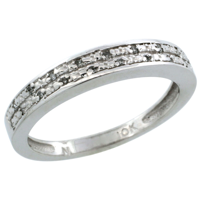 14k White Gold Ladies&#039; Diamond Ring Band w/ 0.064 Carat Brilliant Cut Diamonds, 1/8 in. (3.5mm) wide