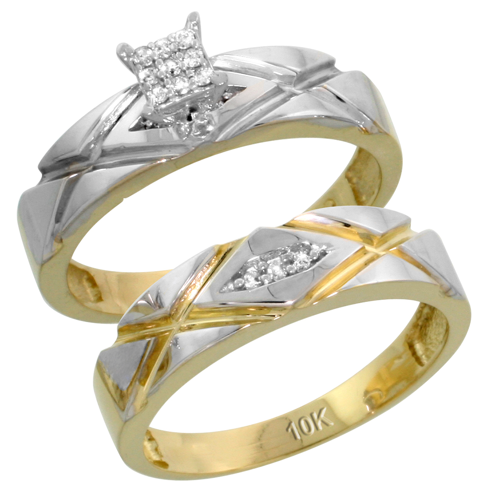 10k Yellow Gold Diamond Engagement Ring Set 2-Piece 0.08 cttw Brilliant Cut, 3/16 inch 5mm wide