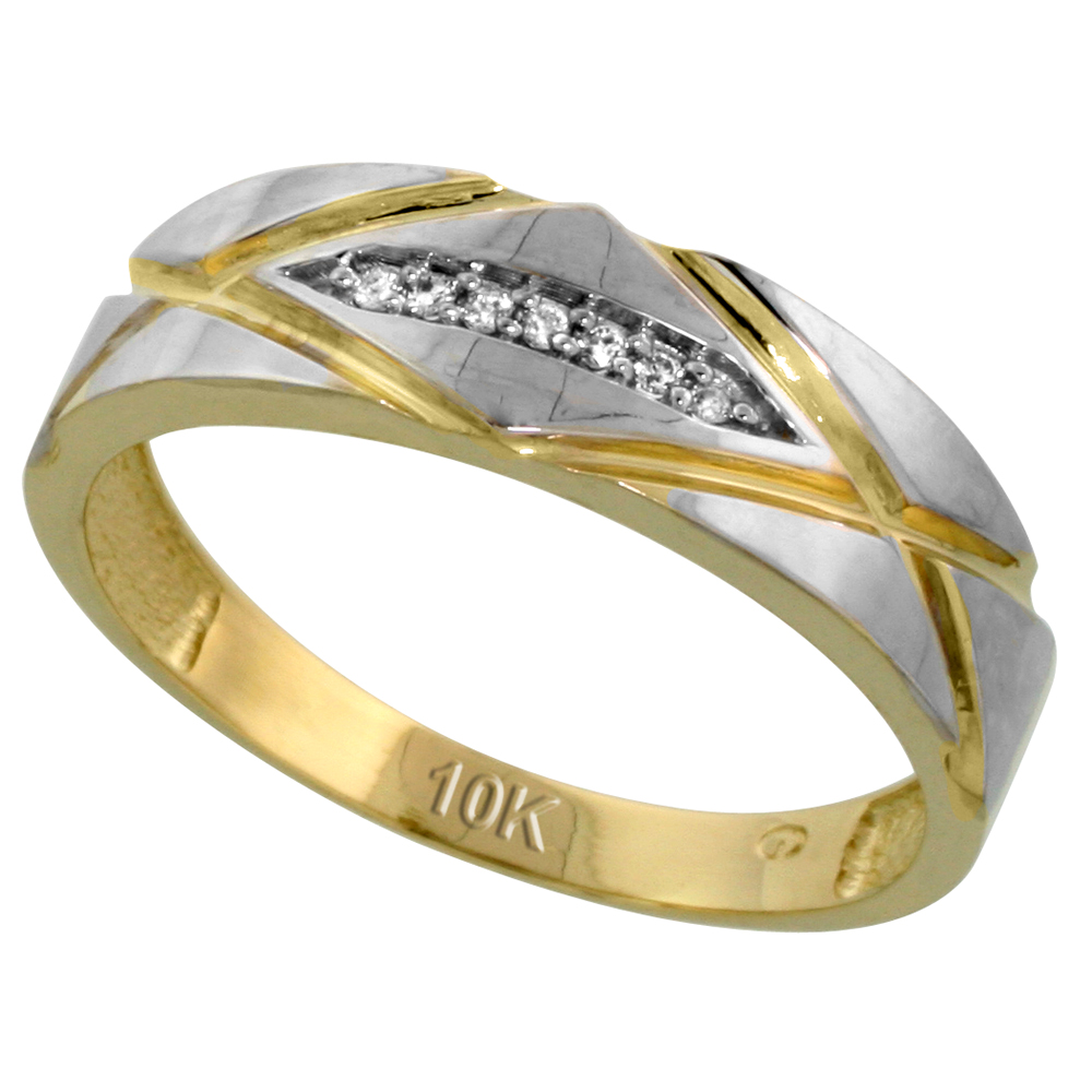 10k Yellow Gold Mens Diamond Wedding Band Ring 0.04 cttw Brilliant Cut, 1/4 inch 6mm wide