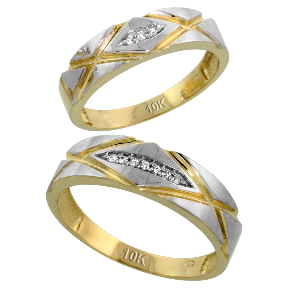 10k Yellow Gold Diamond Wedding Rings Set for him 6mm and her 5mm 2-Piece 0.06 cttw Brilliant Cut, ladies sizes 5 � 10, mens sizes 8 - 14