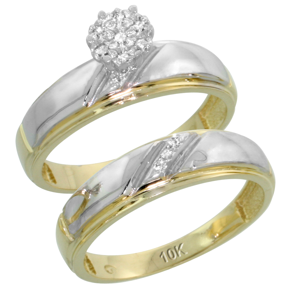 10k Yellow Gold Diamond Engagement Ring Set 2-Piece 0.06 cttw Brilliant Cut, 7/32 inch 5.5mm wide