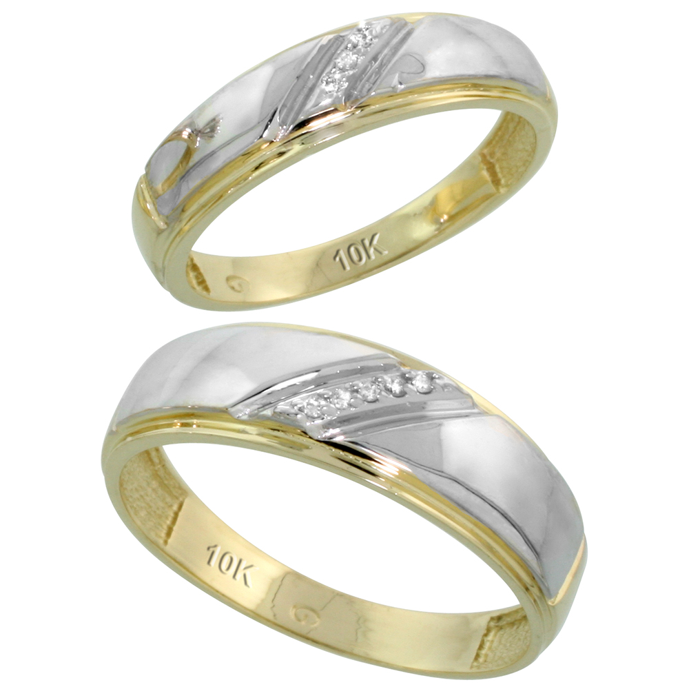 10k Yellow Gold Diamond Wedding Rings Set for him 7 mm and her 5.5 mm 2-Piece 0.05 cttw Brilliant Cut, ladies sizes 5 � 10, mens sizes 8 - 14