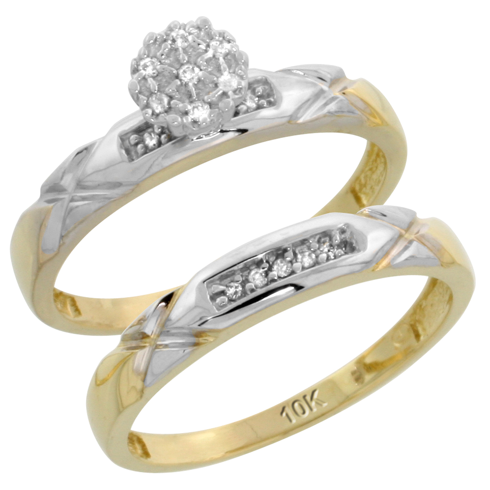 10k Yellow Gold Diamond Engagement Ring Set 2-Piece 0.09 cttw Brilliant Cut, 1/8 inch 3.5mm wide