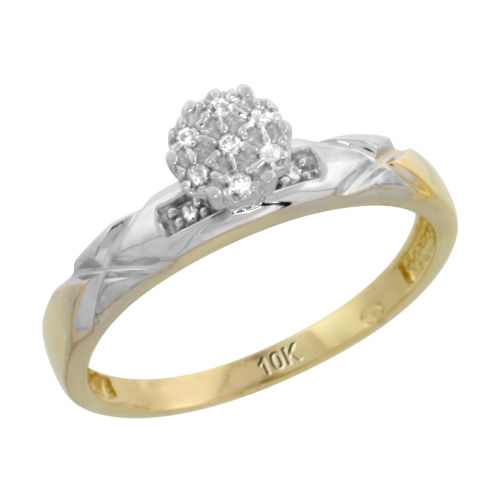 10k Yellow Gold Diamond Engagement Ring 0.06 cttw Brilliant Cut, 1/8 inch 3.5mm wide