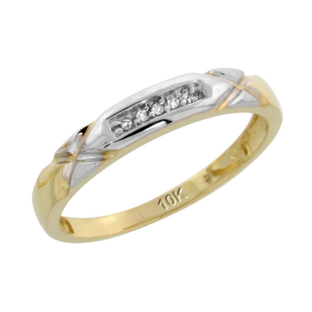 10k Yellow Gold Ladies Diamond Wedding Band Ring 0.03 cttw Brilliant Cut, 1/8 inch 3.5mm wide