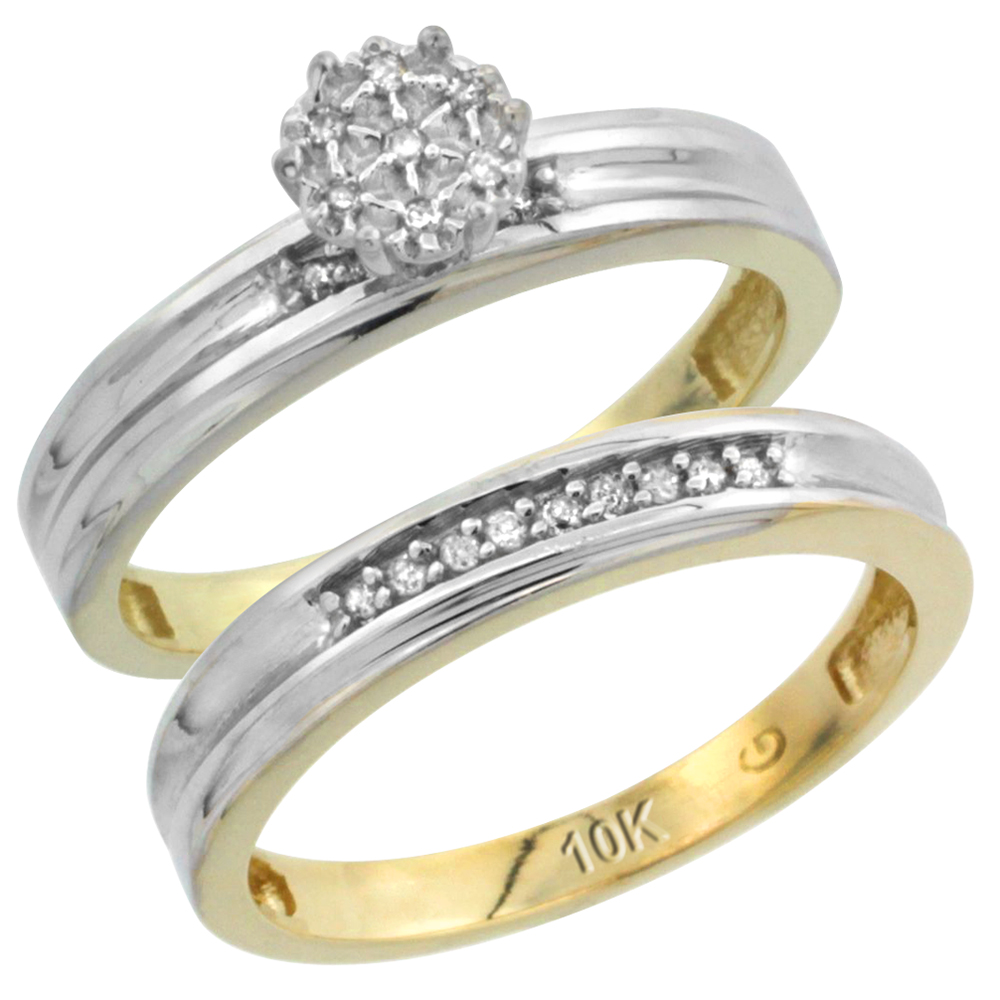 10k Yellow Gold Diamond Engagement Ring Set 2-Piece 0.07 cttw Brilliant Cut, 1/8 inch 3mm wide