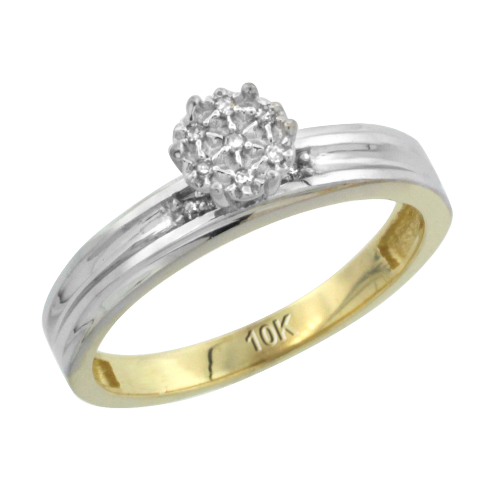 10k Yellow Gold Diamond Engagement Ring 0.05 cttw Brilliant Cut, 1/8 inch 3mm wide