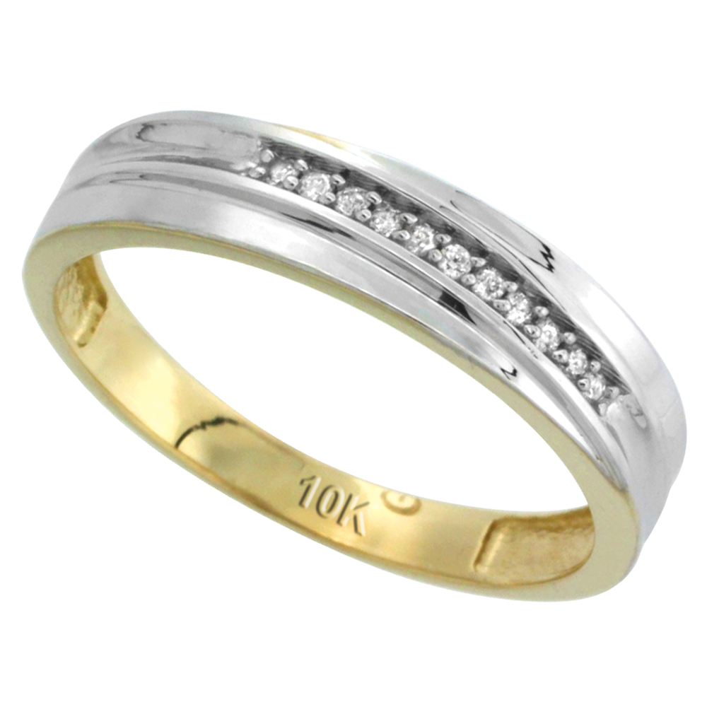 10k Yellow Gold Mens Diamond Wedding Band Ring 0.04 cttw Brilliant Cut, 3/16 inch 5mm wide