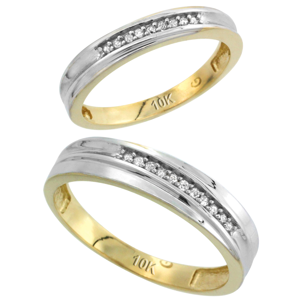 10k Yellow Gold Diamond Wedding Rings Set for him 5 mm and her 3 mm 2-Piece 0.06 cttw Brilliant Cut, ladies sizes 5 � 10, mens sizes 8 - 14