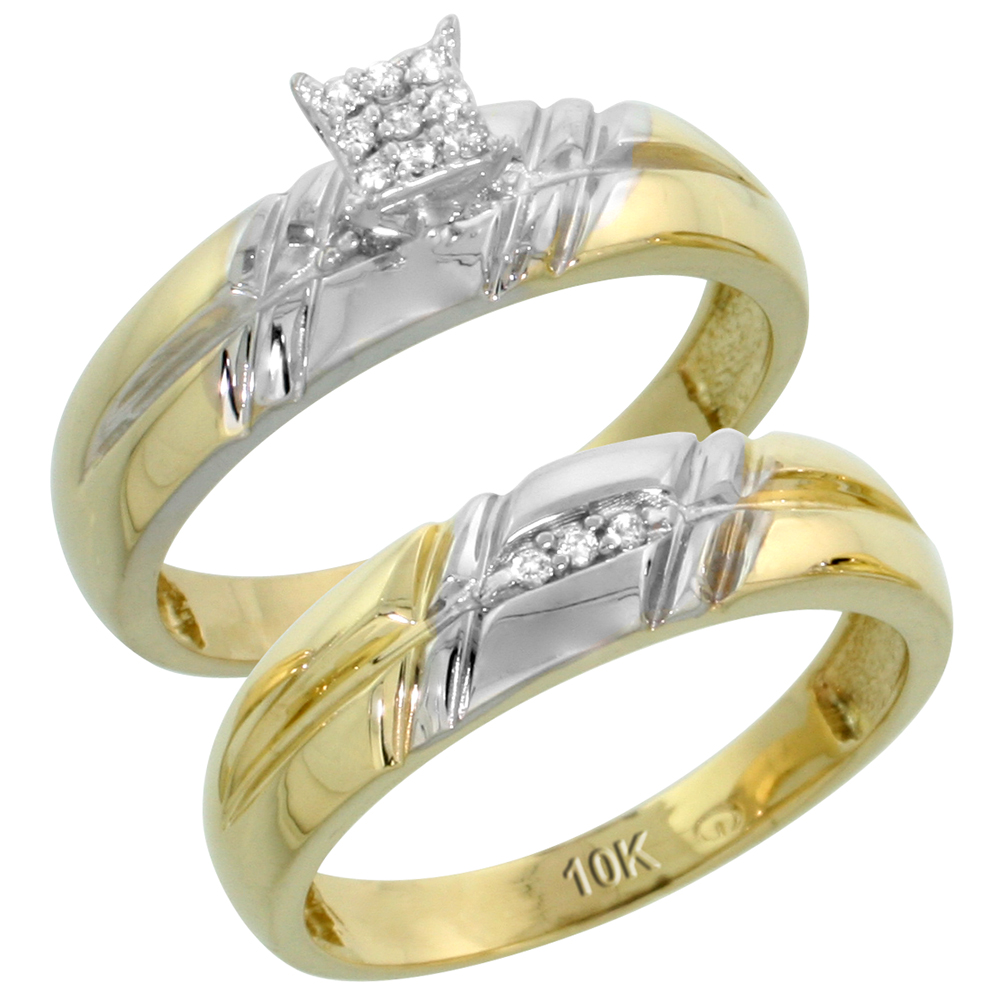 10k Yellow Gold Diamond Engagement Ring Set 2-Piece 0.08 cttw Brilliant Cut, 7/32 inch 5.5mm wide