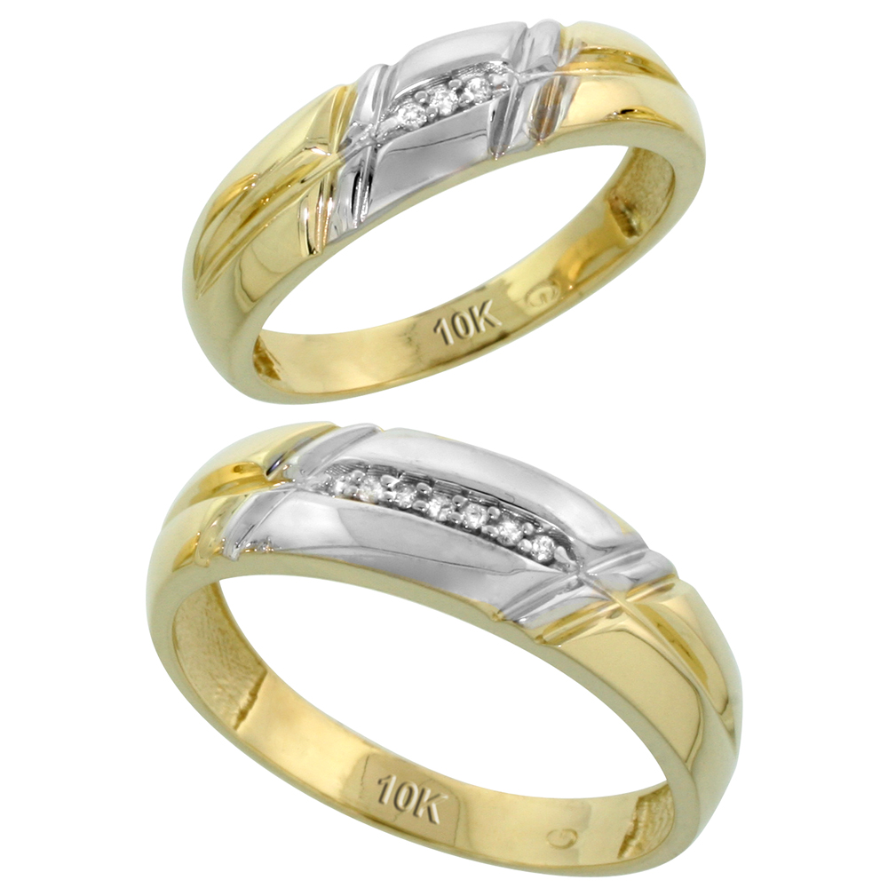 10k Yellow Gold Diamond Wedding Rings Set for him 6 mm and her 5.5 mm 2-Piece 0.06 cttw Brilliant Cut, ladies sizes 5 � 10, mens sizes 8 - 14