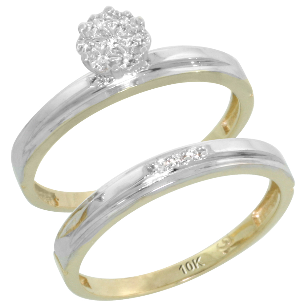10k Yellow Gold Diamond Engagement Ring Set 2-Piece 0.07 cttw Brilliant Cut, 1/8 inch 3mm wide