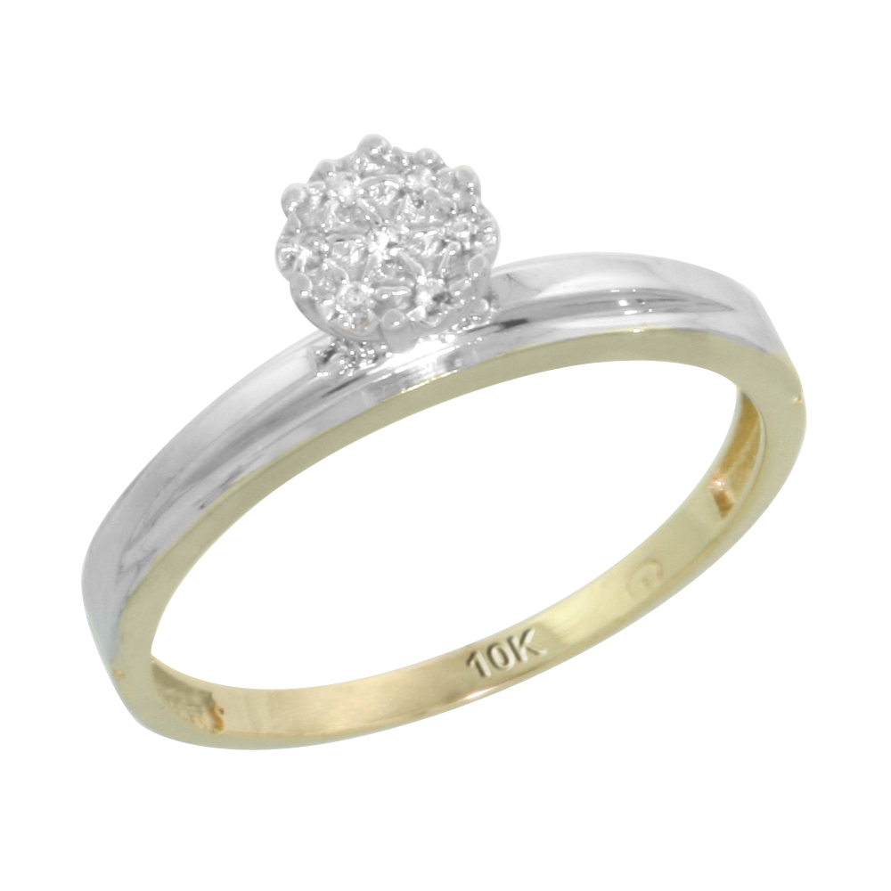 10k Yellow Gold Diamond Engagement Ring 0.05 cttw Brilliant Cut, 1/8 inch 3mm wide