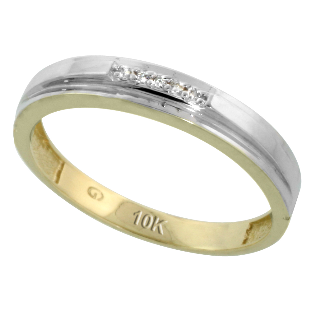 10k Yellow Gold Mens Diamond Wedding Band Ring 0.03 cttw Brilliant Cut, 5/32 inch 4mm wide