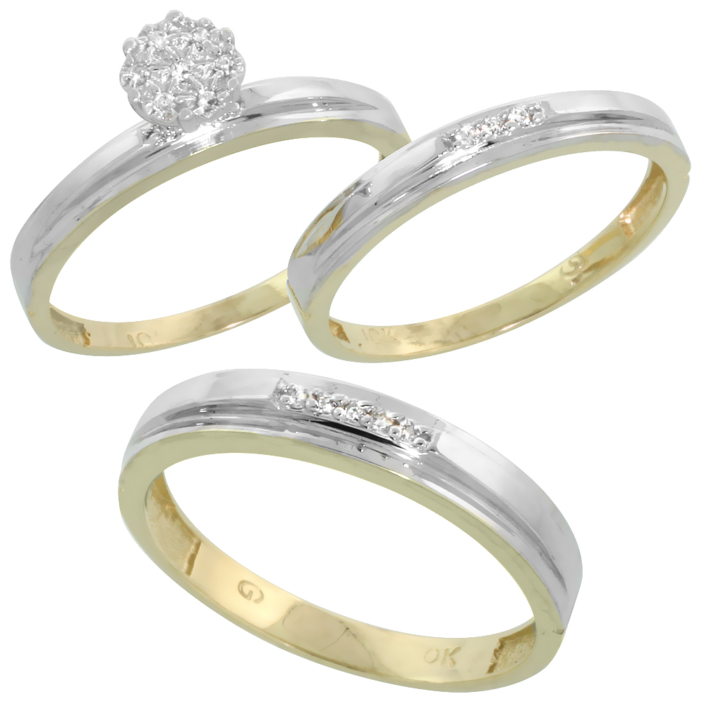 10k Yellow Gold Diamond Engagement Ring Women 0.05 cttw Brilliant Cut 1/8 inch 3mm wide