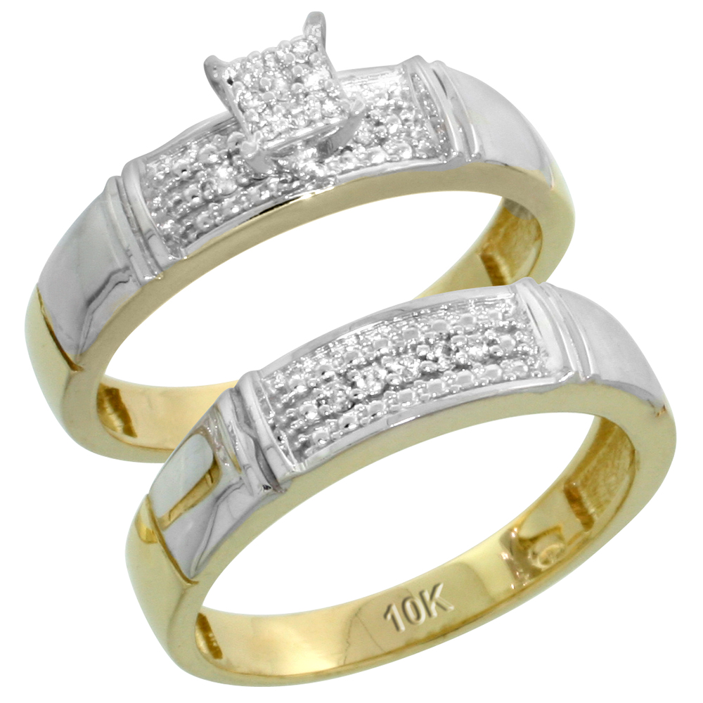 10k Yellow Gold Diamond Engagement Ring Set 2-Piece 0.10 cttw Brilliant Cut, 3/16 inch 4.5mm wide