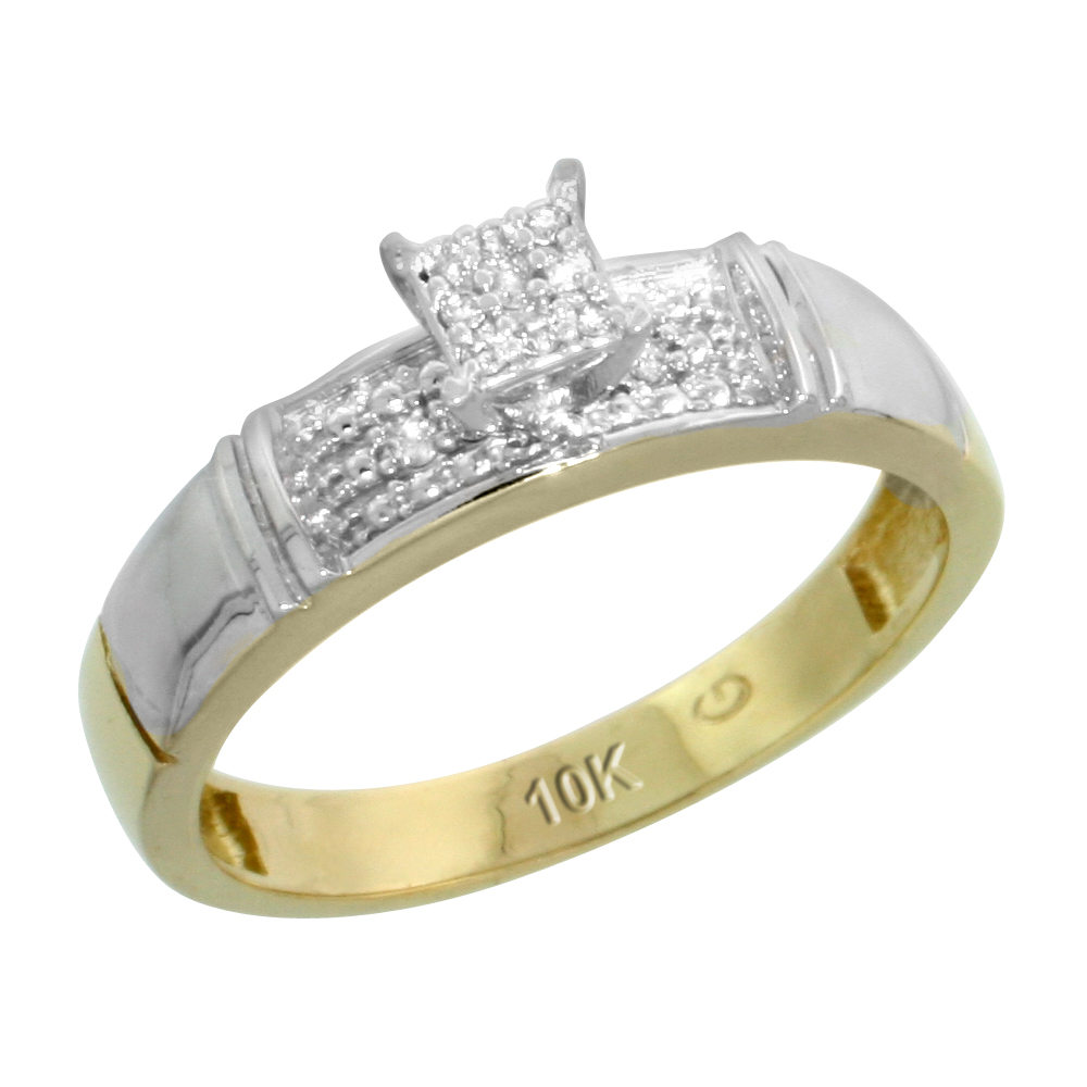 10k Yellow Gold Diamond Engagement Ring 0.07 cttw Brilliant Cut, 3/16 inch 4.5mm wide