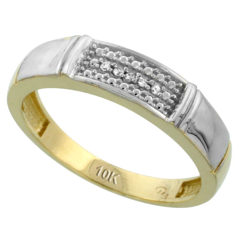 10k Yellow Gold Mens Diamond Wedding Band Ring 0.03 cttw Brilliant Cut, 3/16 inch 5mm wide